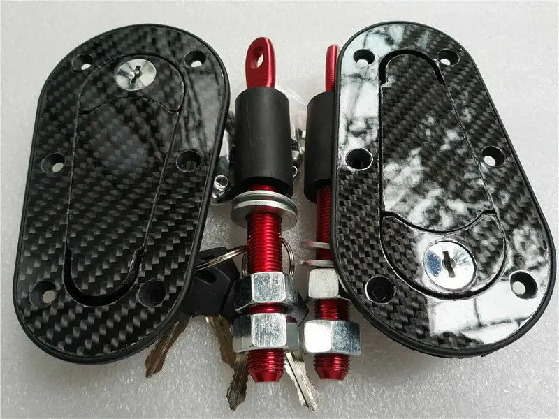 

Racing Car Carbon Fiber Color Hood Pin Plus Flush Mount latch Kit Lock With Keys