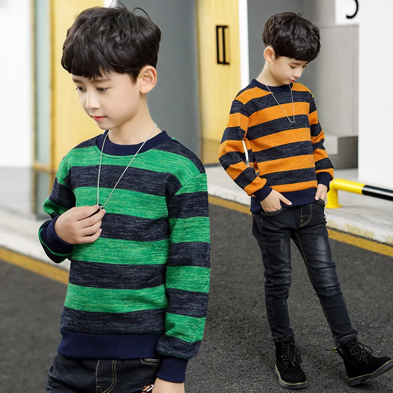 

Autumn Winter New Kids Sweaters 2018 Baby Boys Sweater Striped Thick Warm Sweater for Boys Teenager 5 6 7 8 9 10 11 12 13 14year