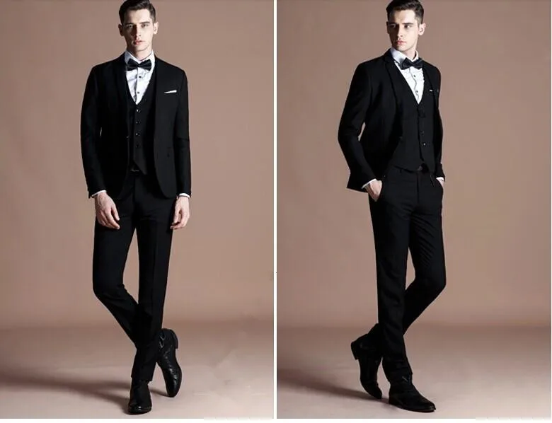 Для мужчин костюмы высокое качество красивый черный Нотч 1 кнопка костюм Homme мужской костюм(куртка+ PantVestTie) Свадебные Жених официально