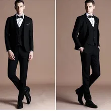 Для мужчин костюмы высокое качество красивый черный Нотч 1 кнопка костюм Homme мужской костюм(куртка+ PantVestTie) Свадебные Жених официально