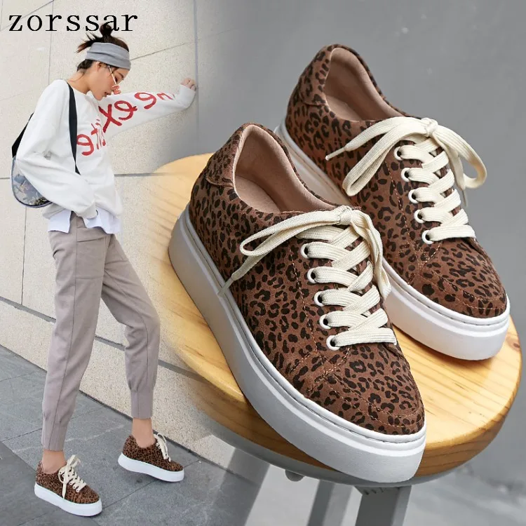 

2019 New Spring and Summer Leopard Shoes Women Flat Suede Leather Shoes Female Board Shoes Casual Female Vulcanized shoes