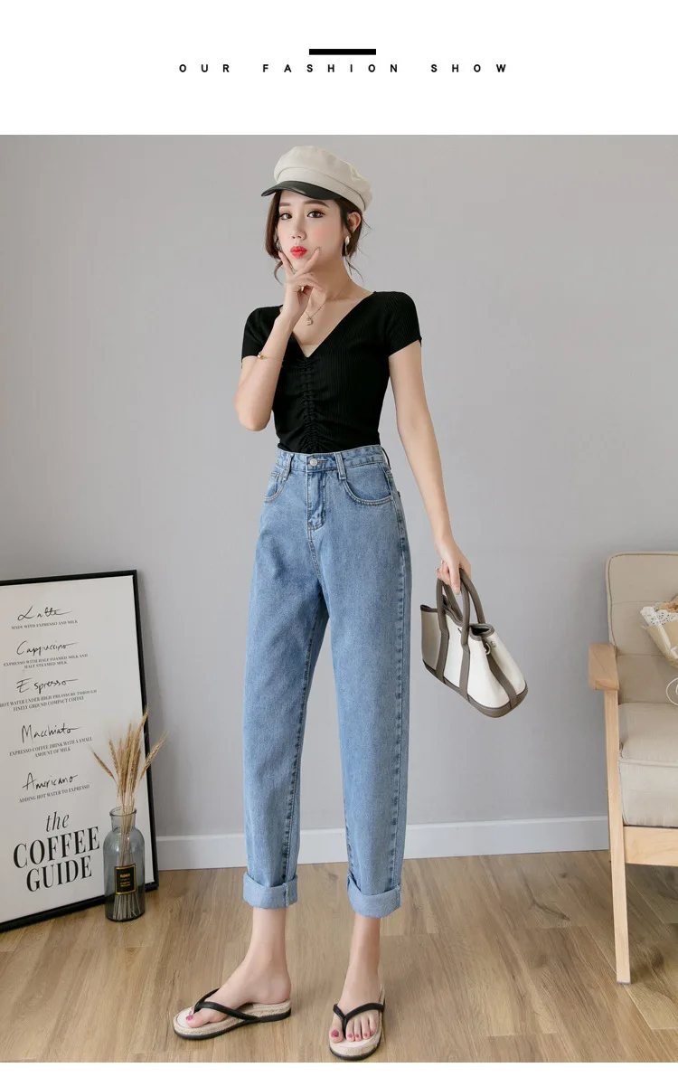 LIBERJOG High Waist Women Jeans Harem Pants Loose Autumn New Ankle-length Denim Trousers Thin Straight Women Pencil Pants