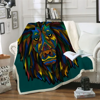 

New 2019 Sad Colorful Lion Printed Velvet Plush Throw Blanket Bedspread for Kids Girls Sofa Sherpa Blanket Couch Quilt DIY