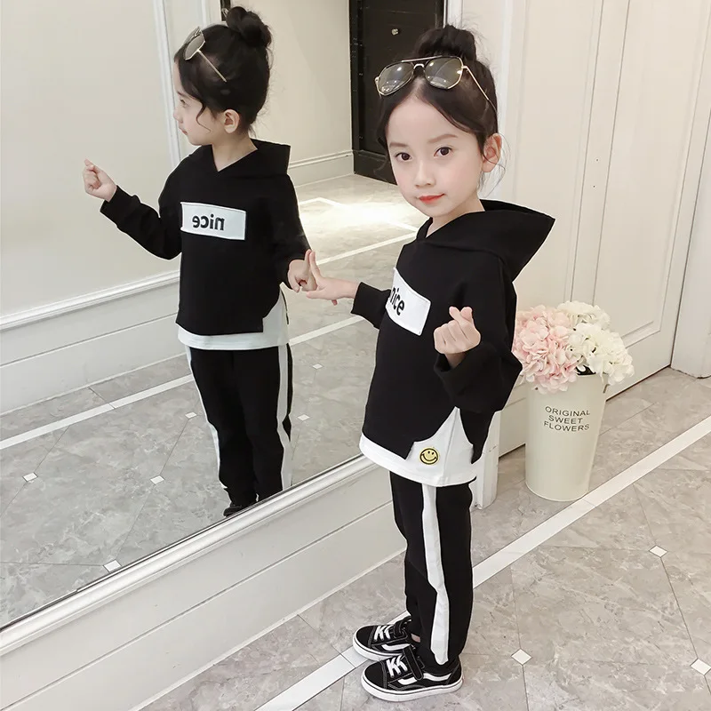 

Kids Girl Clothing Set Spring 2Pcs Smile Hooded Sweatshirts+ Casual Pants Trousers Girls Clothes Sets Casual Sports Kids Suits