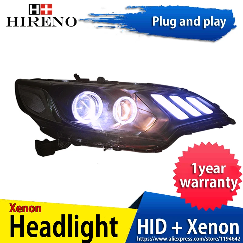 

Hireno Headlamp for Hodna Fit Jazz 2014 2015 2016 Headlight Headlight Assembly LED DRL Angel Lens Double Beam HID Xenon 2pcs