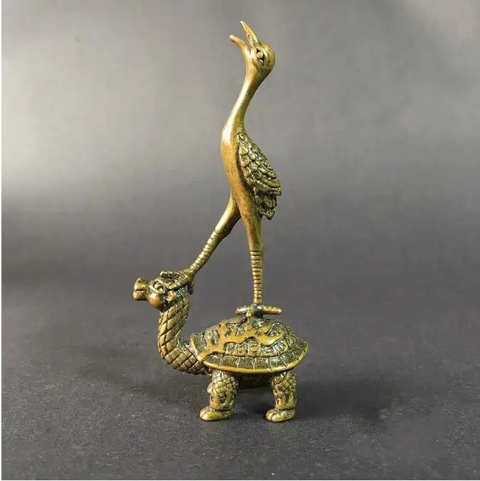 

Copper Statue Collectable Chinese Brass Carved Animal Crane Turtle Incense Insert Exquisite Small Statue