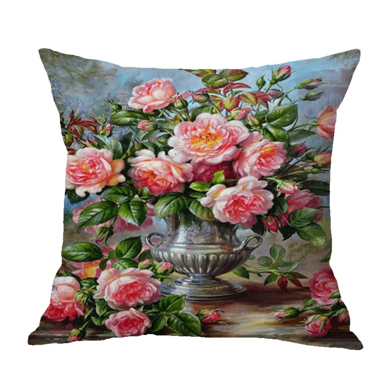 Fashion Painting Flower Pillowcase Simple Plain Decorative Cushion