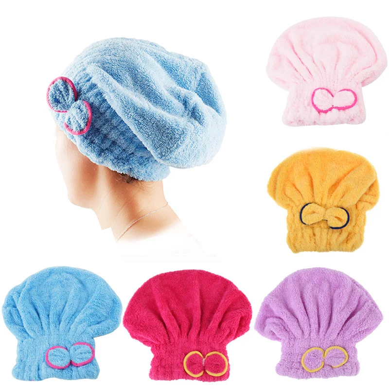 

Microfiber Shower Bath Cap Turban Solid Quickly Dry Hair Hat Women Cap Bathing Drying Towel Head Wrap Hat Bathroom Accessories