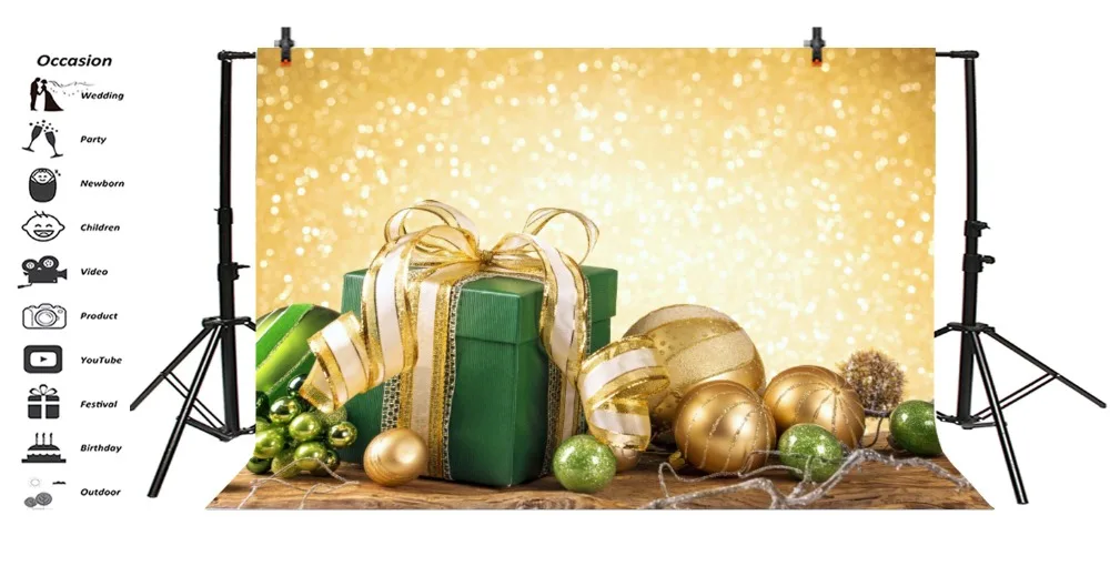 Laeacco Christmas Wooden Board Gifts Balls Light Bokeh Photography Background Customized Photographic Backdrop For Photo Studio
