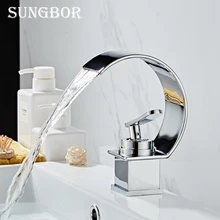 Bathroom Basin Faucet Chrome Cold Hot Water Waterfall Basin Faucet Single handle Basin Mixer Tap Deck Mount Torneira AL-7086H everso newly bathroom basin sink faucet waterfall widespread chrome polish single handle single hole mixer tap deck mount