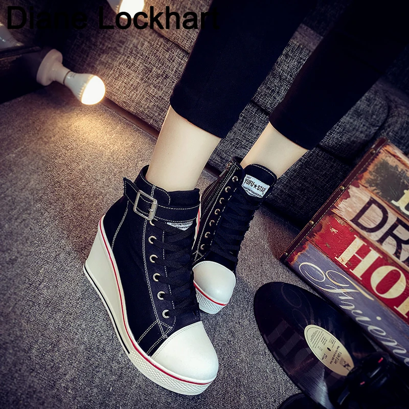 

Summer Wedges Canvas Shoes Casual Platform shoes Women's Lace-up shoes Muffin heel high top sneakers women's tennis shoes 35-43
