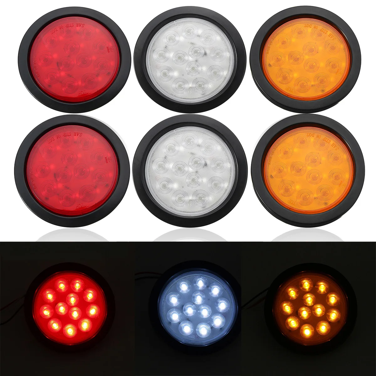 

2x Led Trailer Round Rear Tail Lights For Trailers For Trucks Warning Lights Brake Stop Signal Turn Lamp Red/ Yellow/ White
