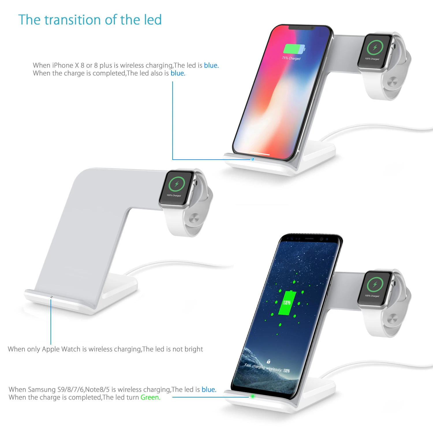 2 in 1 qi Wireless Charger For iPhone X XS 8 Wireless Charging Pad For