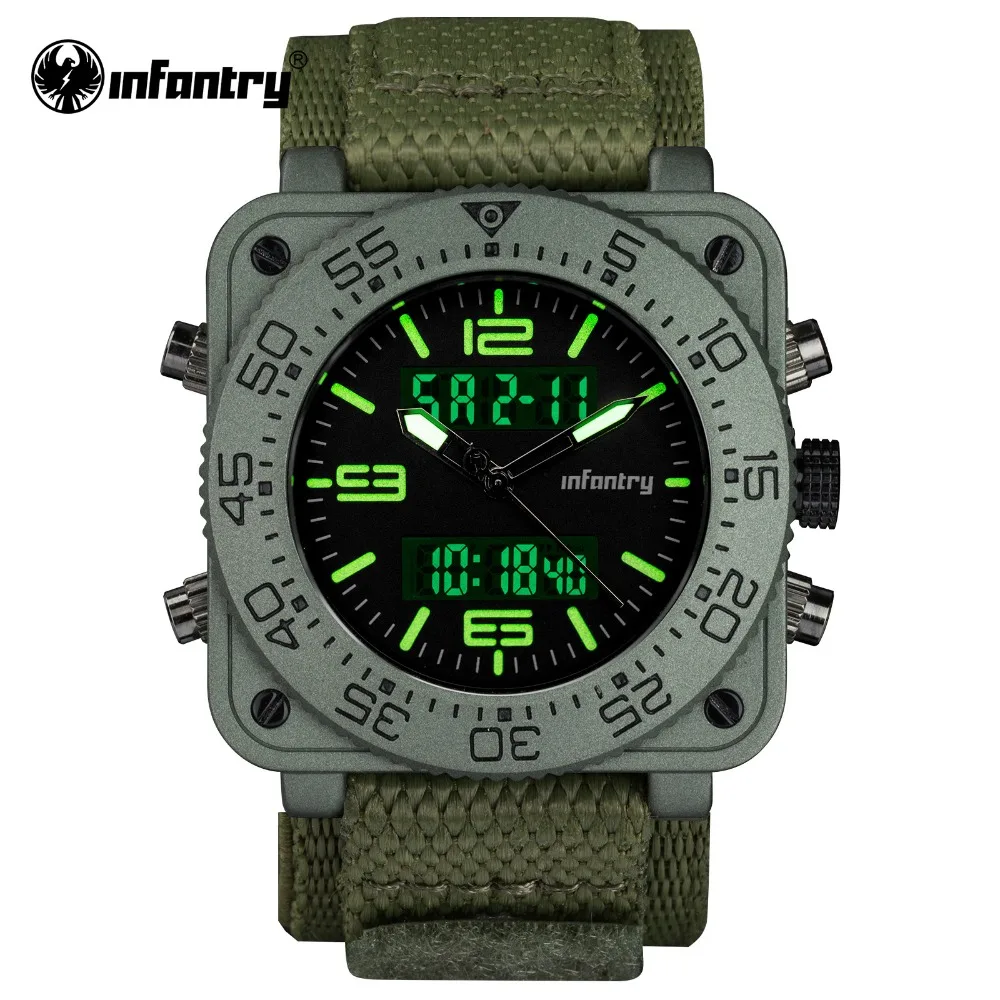 

INFANTRY Military Watch Men Digital Quartz Wristwatch Mens Watches Top Brand Luxury 2018 Army Square Big Clock Relogio Masculino