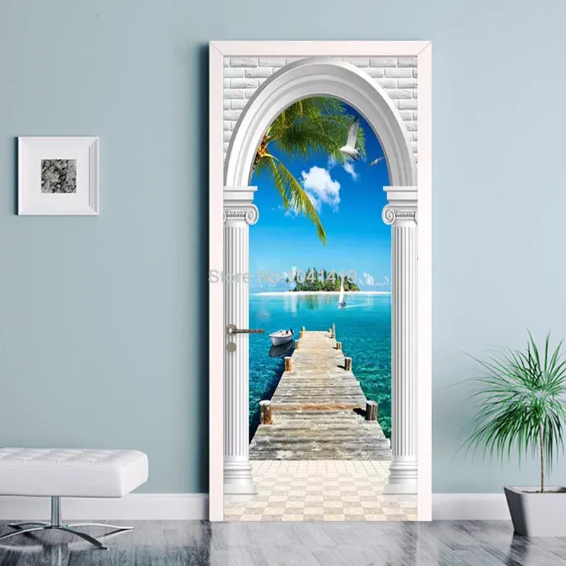 ПВХ обои современные кокосовые пальмы море фото фрески Гостиная Спальня дверь отеля Наклейка самоклеющиеся водонепроницаемые обои 3D