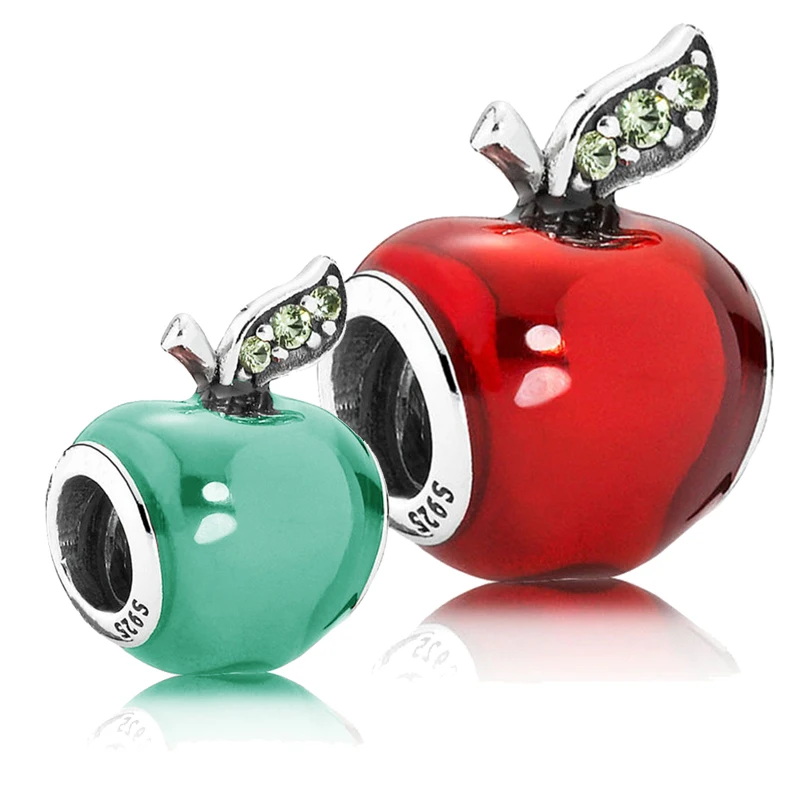 

2 Colors Authentic 925 Sterling Silver Bead Snow White's Apple Charm Fit Original Pandora Bracelet Bangle Women DIY Jewelry Gift
