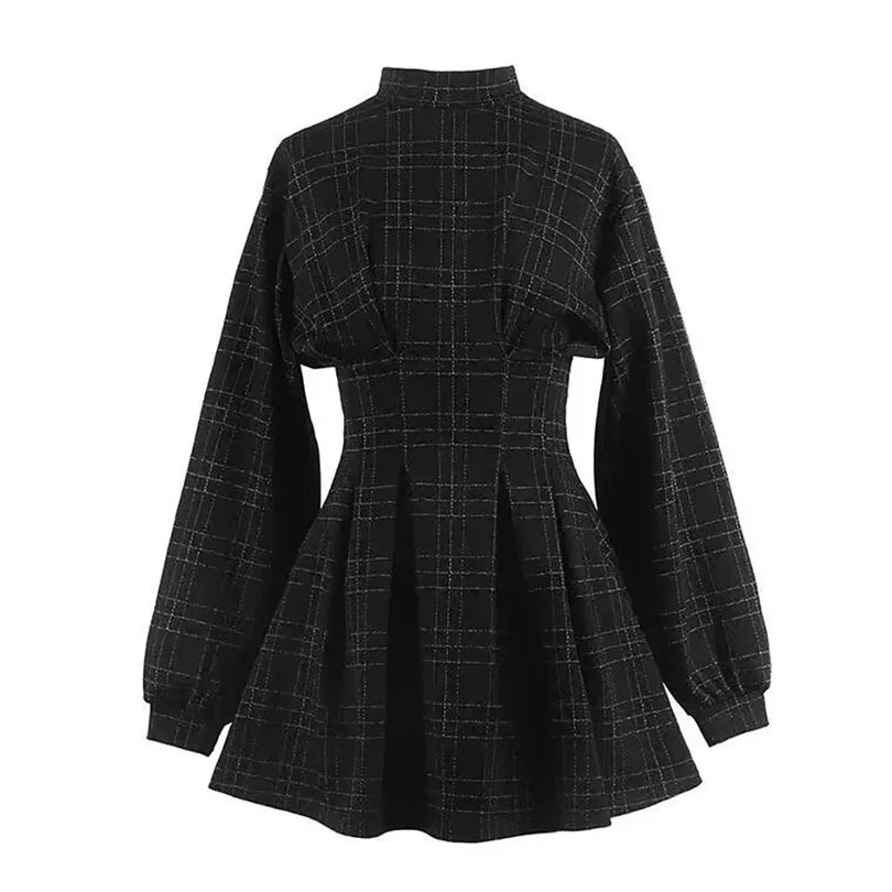 2020 Spring Women Vintage Mini Dress Long Sleeve Plaid A-lined Punk Style Gothic Dresses for Goth Girls Female Retro High Waist 2020 Spring Women Vintage Mini Dress Long Sleeve Plaid A-lined Punk Style Gothic Dresses for Goth Girls Female Retro High Waist