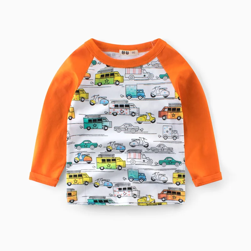 Новая одежда для мальчиков футболки с длинными рукавами и мультяшным автомобилем для малышей одежда из хлопка для мальчиков, детские футболки с принтом Футболки для маленьких мальчиков