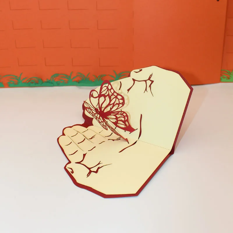  3D Laser Cut Handmade Hand Palm Flying Butterfly Paper Invitation Greeting Cards PostCard Valentine - 32842055980