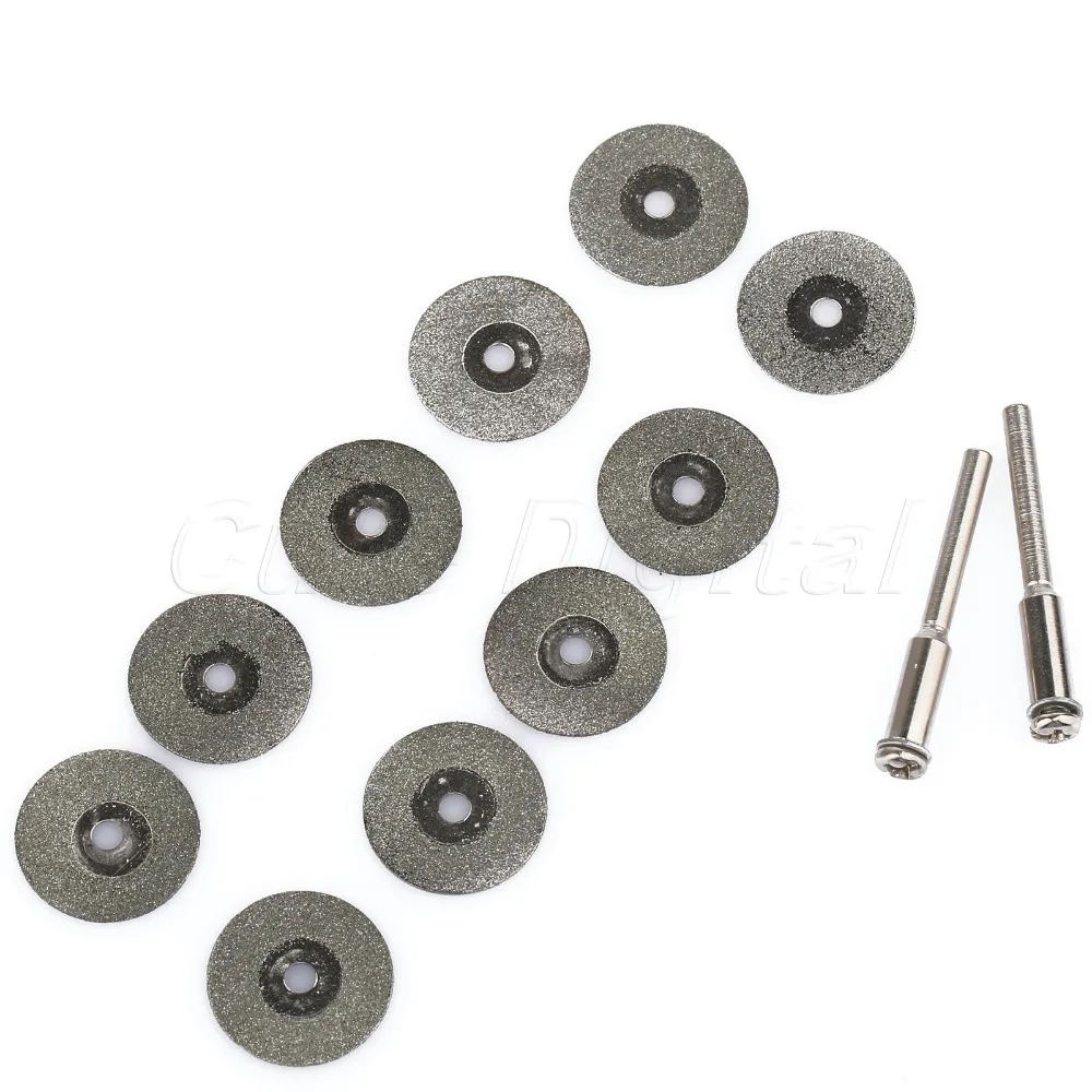 10Pcs 25mm Diamond Rotary Cutting Cut Off Blade Wheel Discs with 2 Mandrel Arbor