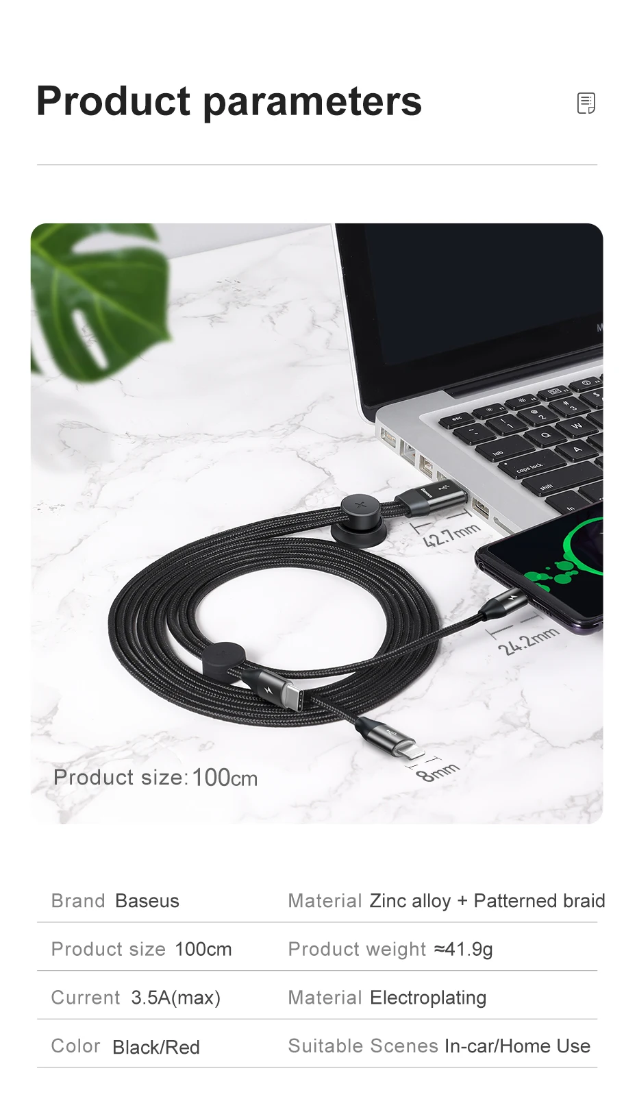 Baseus 3 in 1 3.5A Fast Charging Cable Scalable USB Data Cable For Micro Type-C For iPhone X XS XR 8 Plus Samsung S9 S8 Note 9