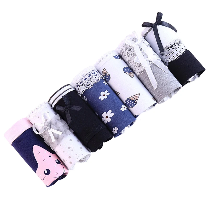 

7 Pieces/lot Cotton Panties Women Underwear Sexy Briefs Seamless Cute Print Briefs Soft Comfort Plus Size Girls panties