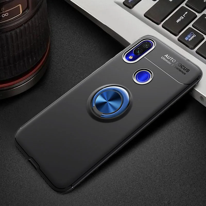 Black Case Blue Ring Силиконовый противоударный чехол на Xiaomi Redmi 7 K30 Case для ксиоми редми нот 7 чехол сяоми редми ноут 5/ 8т про Чехол с кольцом и подставкой Магнитный автомобильный держатель чехол Redmi Note 5 Note 7 8T Case - Цвет: Black Case Blue Ring
