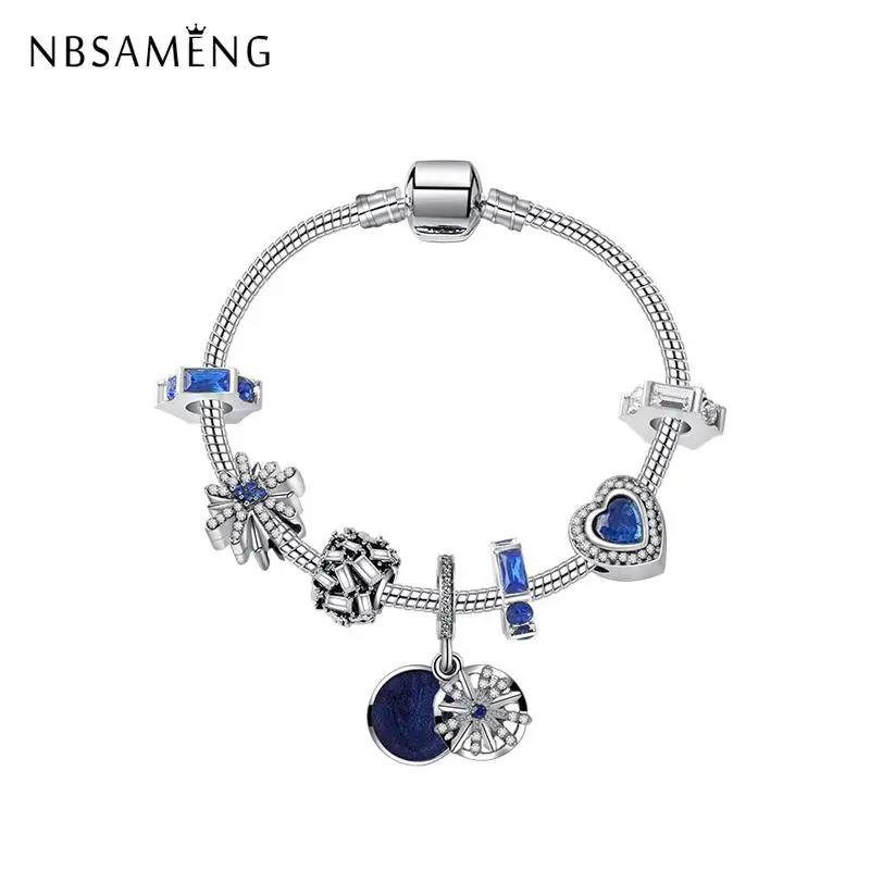 

Fashion Silver Charms Bead Chain Bracelets & Bangle Love Blue Heart Crystal Bracelet For Women Jewelry Gift Dropshipping 2019