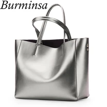 Burminsa Осень натуральная кожа большая сумка для покупок женские сумки на плечо высокое качество женские сумки-мессенджеры