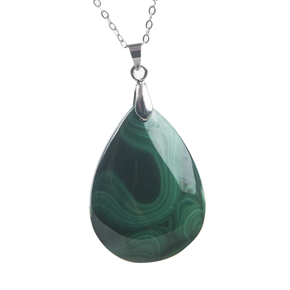 

Genuine Natural Malachite Necklace Pendant Gems Crystal Water Drop Beads Pendants Jewelry Fine Jewelry 34*26*7mm