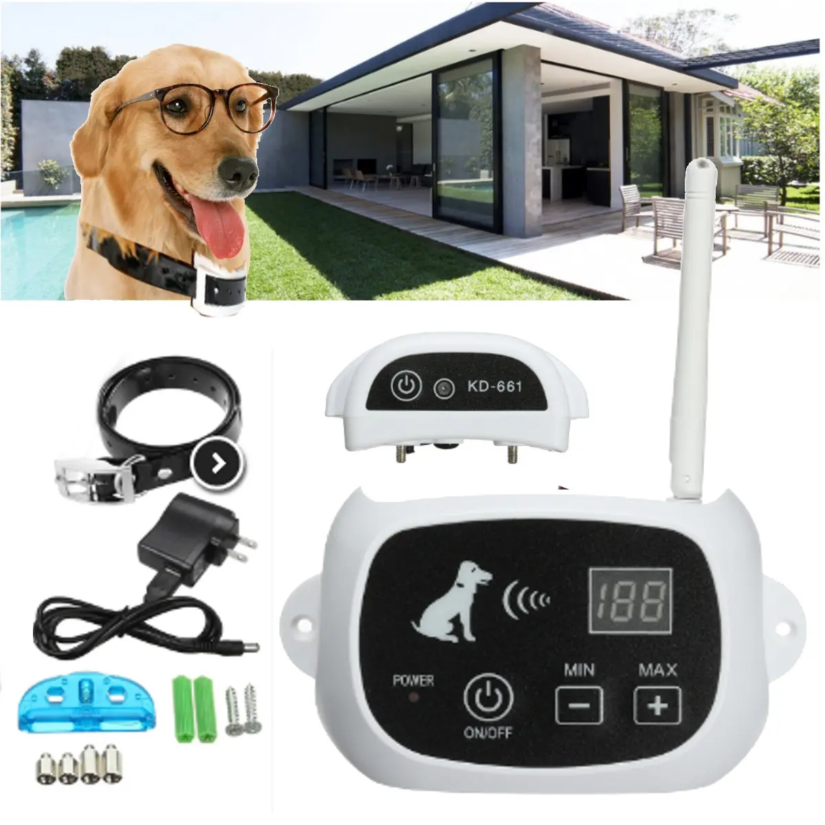 

Waterproof Wireless Dog Fence Pet Containment System Transmitter Collar Rechargeable Pet Trainer Dog Pet Electronic Fence US