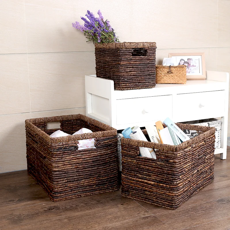 Hand Straw debris storage box Household Storage basket books books