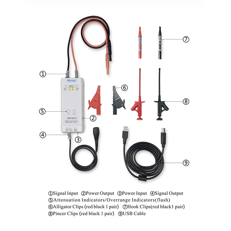 Micsig DP10013 осциллограф зонд аксессуары части 1300 в 100 МГц высокое напряжение дифференциальный зонд комплект 3.5ns время подъема