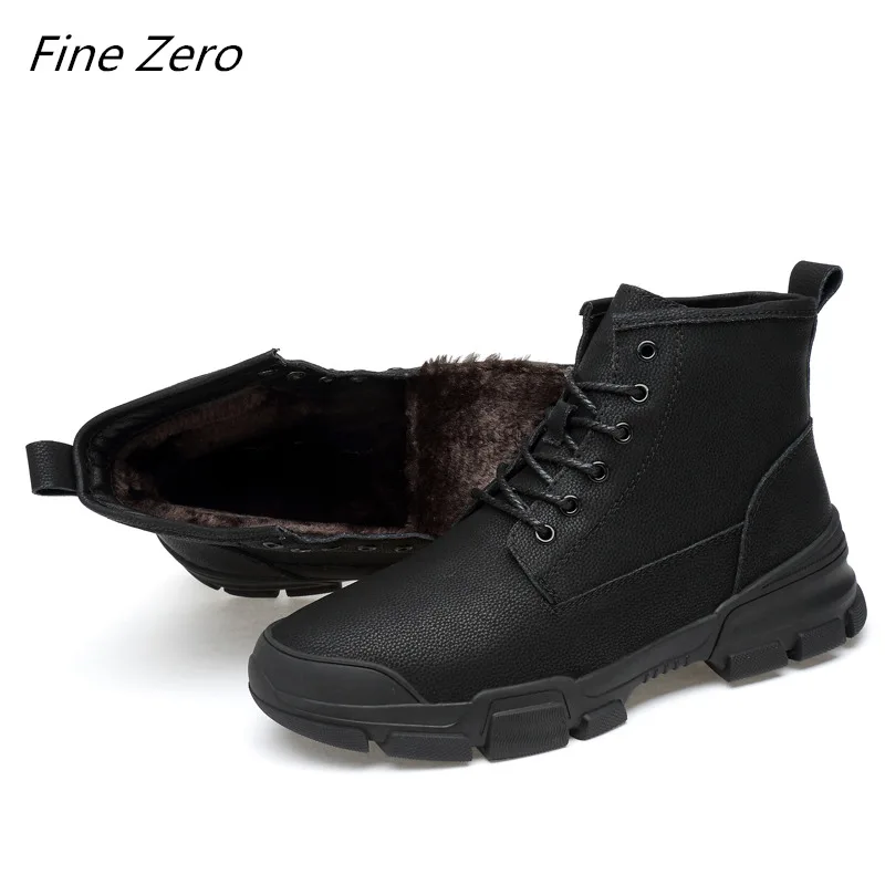 High Quality Autumn Men's Boots Leather Winter Warm Shoes Motorcycle Mens Ankle Boots Autumn Men Oxfords Shoes - Цвет: black-fur plush