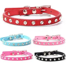 Puppy font b Dogs b font Collar Bell Rhinestone PU Leather Cat Supply Collars Pet Neck