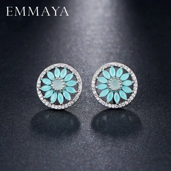 

EMMAYA Luxury Light Blue Flower AAA Cubic Zirconia Stud Earings For Women Bridal Party Fashion Jewelry brincos