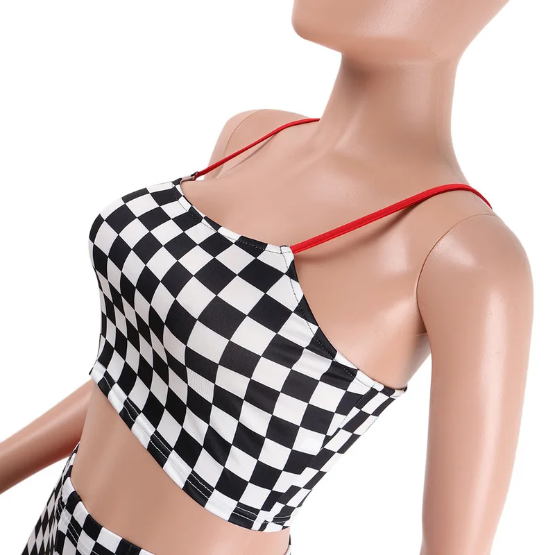 Checkerboard сексуальный женский комплект 2 шт. укороченный топ и стрейч карандаш брюки спандекс летняя одежда спортивный костюм Клубная одежда D35AC33