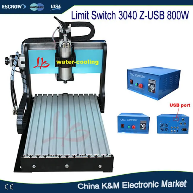 

Free shipping CNC 3040 Z-USB 800W  water cooling spindle limited switch engraving machine wood router