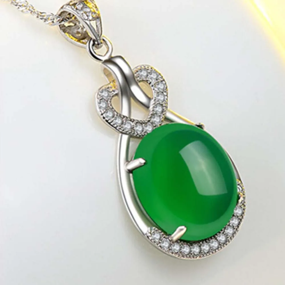 

New Fashion Colorful Silver Women Pendants Without Chain Jadeite Green Stone Pendant