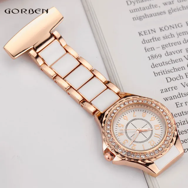 2017 New Fashion Crystal Rose Gold Nurse Clip-on Watch Analog Brooch Elegant Ste 2017 New Fashion Crystal Rose Gold Nurse Clip-on Watch Analog Brooch Elegant Ste