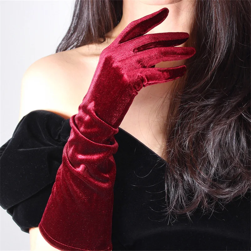 Черные бархатные перчатки Серые короткие 22 см женские высокие эластичные бархатные фланелевые Модные Элегантные Перчатки TB44