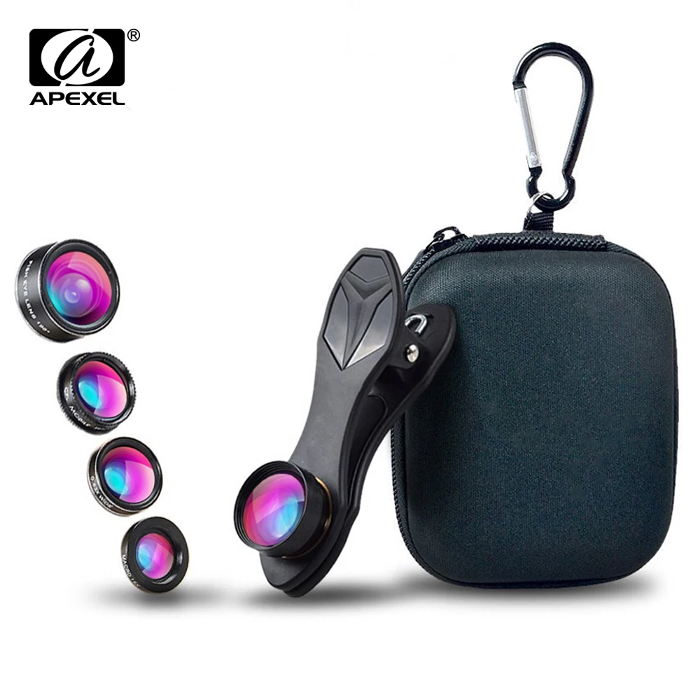 50 шт./лот APEXEL HD Camera Lens Kit мобильный телефон 5 в 1 для iPhone Samsung Galaxy S8/S7 Edge DHL Бесплатная