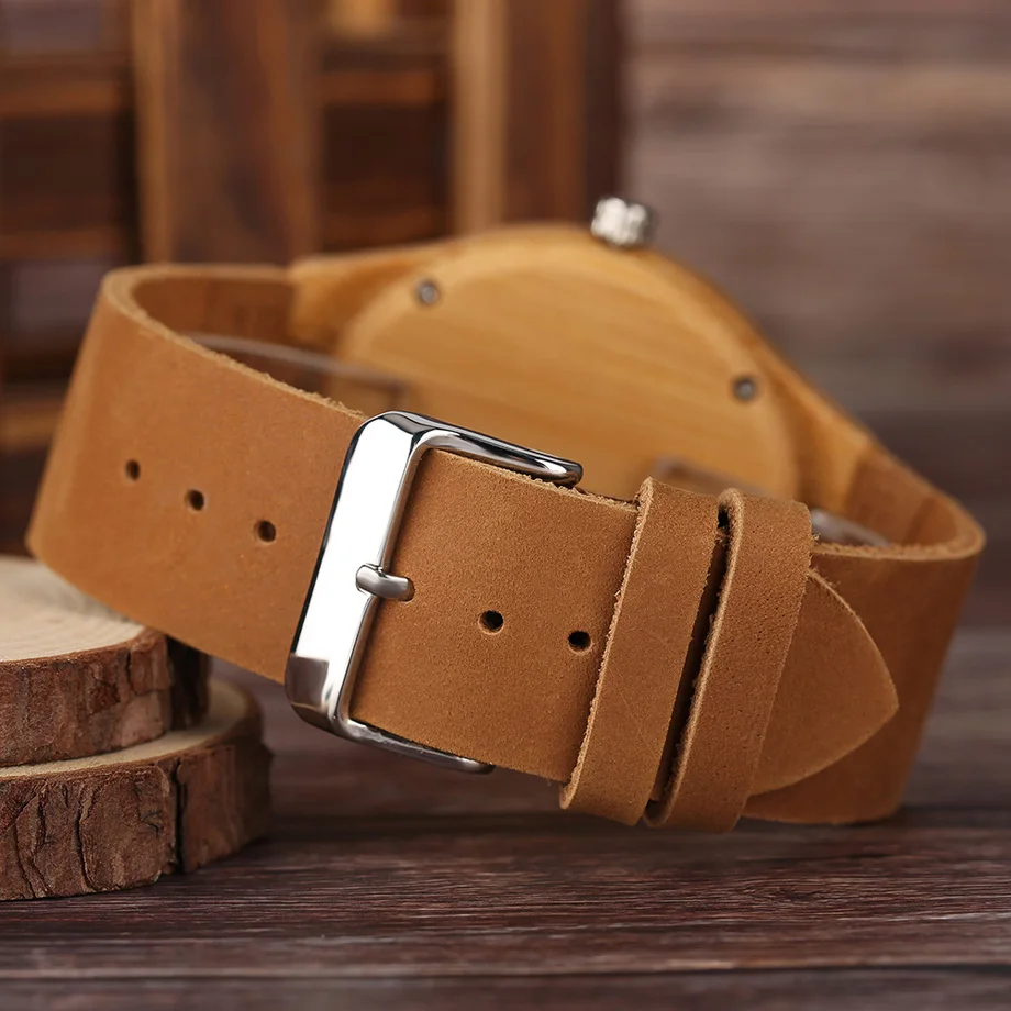 High Quality Men Wood Watch Natural Bamboo Wooden Handamde Lighweight Quartz Wristwatch CatDog Pattern Cute Animal Clock (10)
