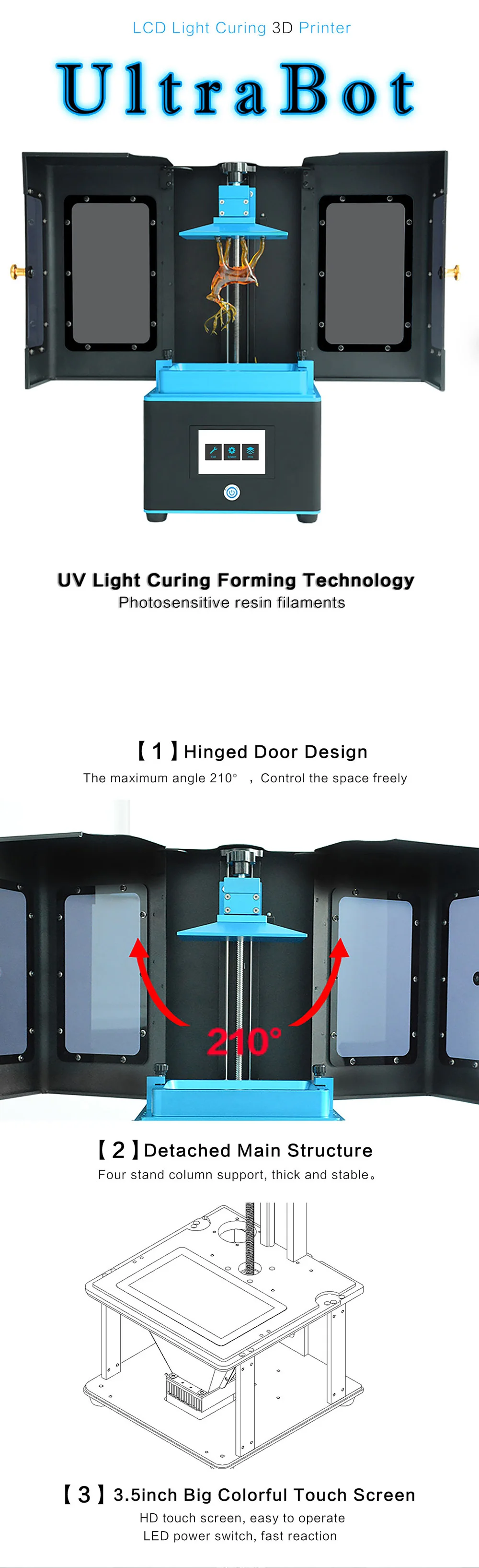 Tronxy ЖК 3d принтер УФ смоляный светильник-лечение DLP/lcd Impresora настольное Использование УФ смола