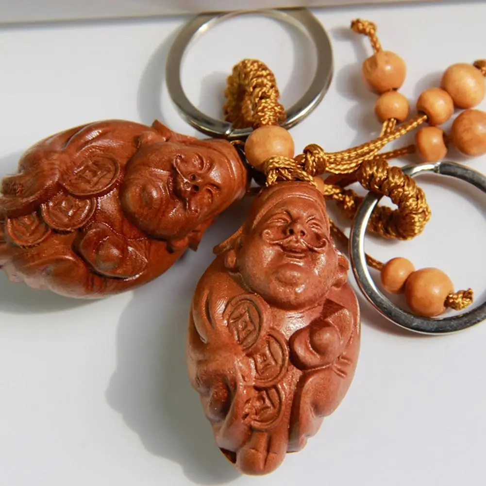 

Carving Wooden Lucky Cat Gourd Maitreya Pendant Keychain Hanging Decor Chinese Maitreya Custom Fashion Keyring