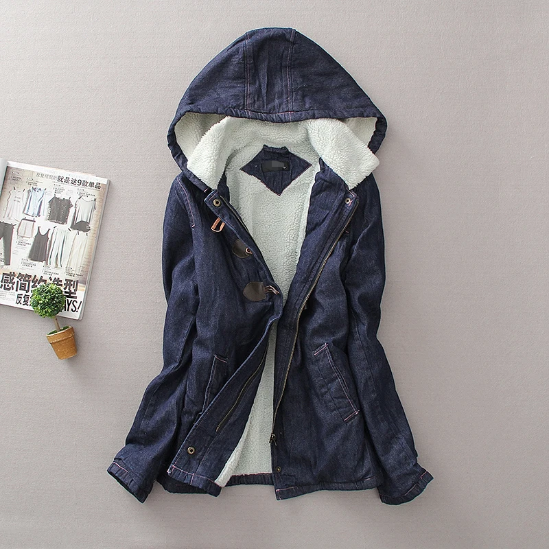 2015 Winter Jacket Women Long Sleeve Fleece Lined Denim Jacket with