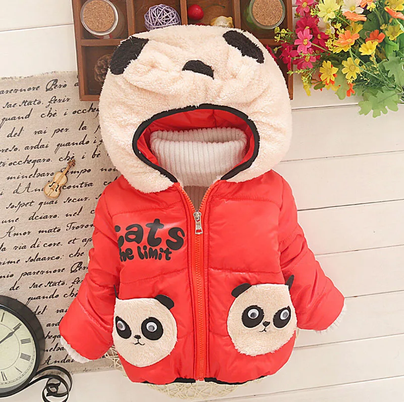 Одежда для детей с изображением панды зимняя верхняя одежда для мальчиков и девочек утепленное пальто с хлопковой подкладкой для детей куртка-пуховик