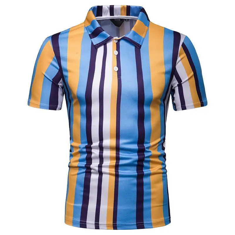 

Vertical Stripes Men Polo Shirt Men's Clothing Hawaiian Casual Short sleeves Blusas Summer Tops Lapel Polo Shirt Men