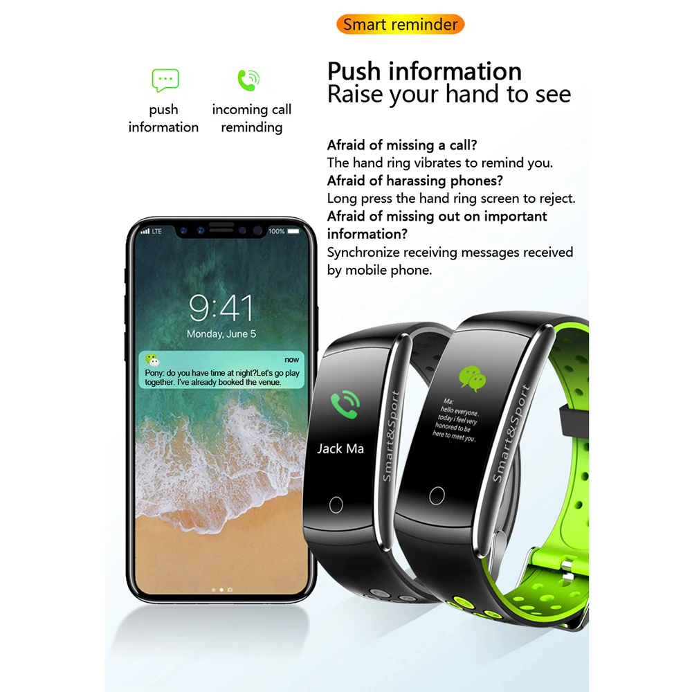 Смарт браслет монитор сердечного ритма IP68 Водонепроницаемые часы фитнес трекер