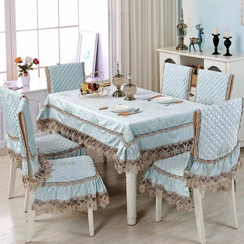 Chennile цветочный набор костюм пасторальный кружевной принт домашние кухонные вечерние Скатерти Скатерть прямоугольная скатерть для стола стула - Цвет: Синий
